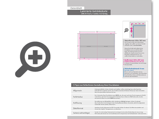 Product Bild laminierte_getr__nkekarten__gefalzt_auf_din_a4__4-seiter_(einbruchfalz)__einseitig_bedruckt